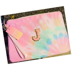 Stoney clover lane tye dye pouch with pink/gold initial J
